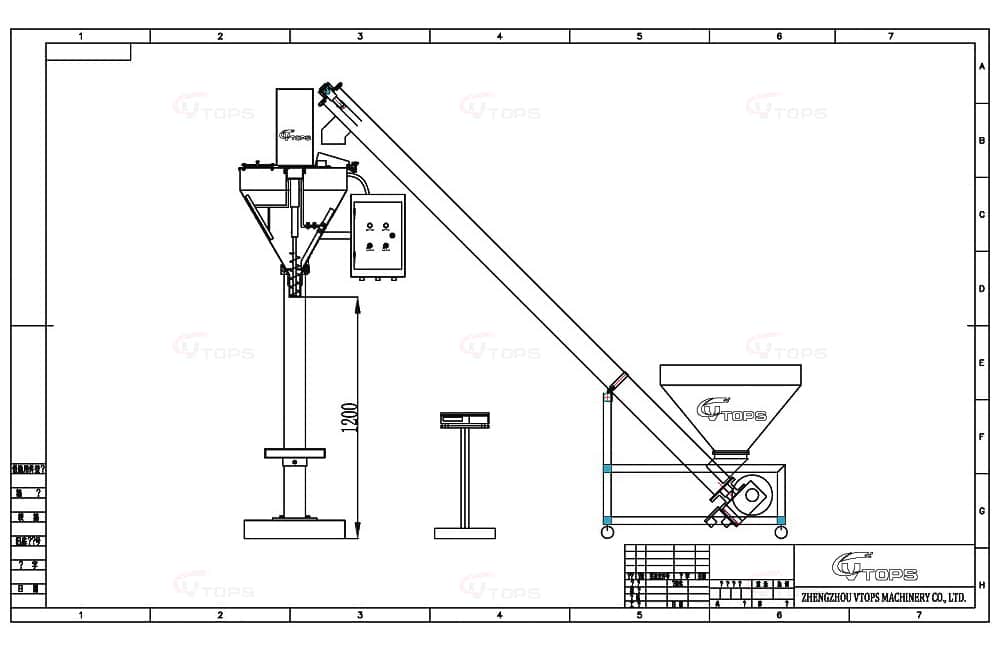 CAD Technical Drawing of Auger Filler Increased Ground Clearance