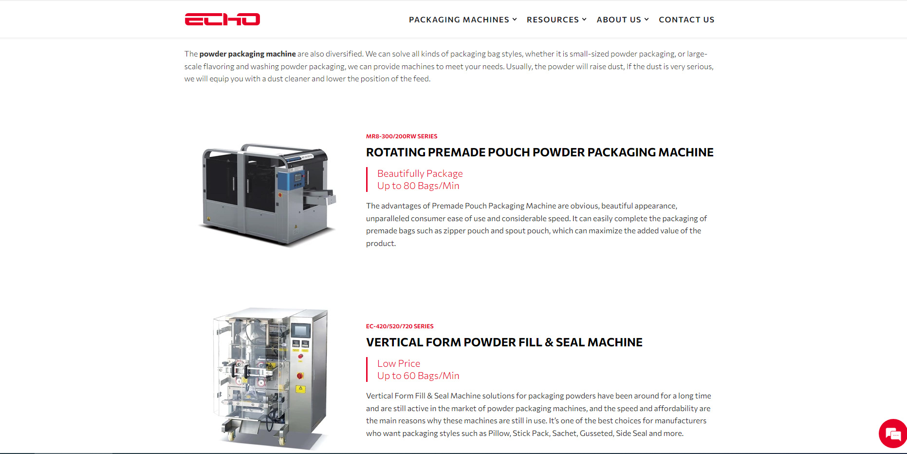 Echo powder packing machine