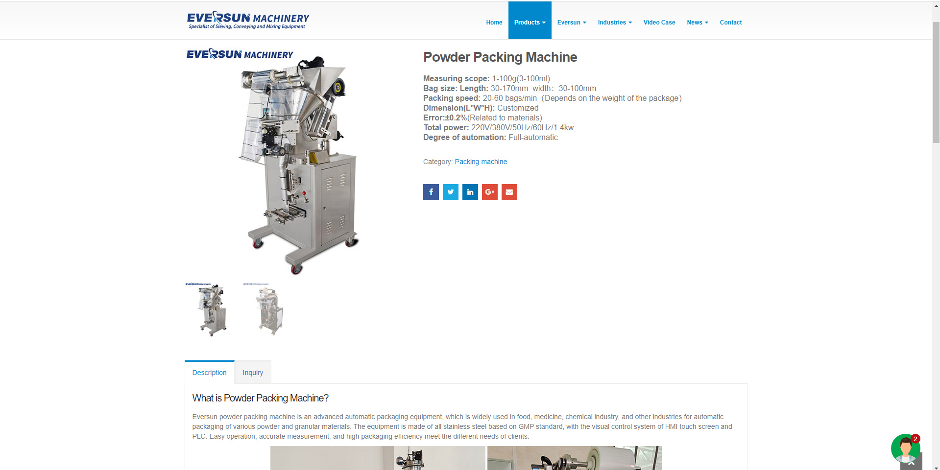 Eversun powder packing machine